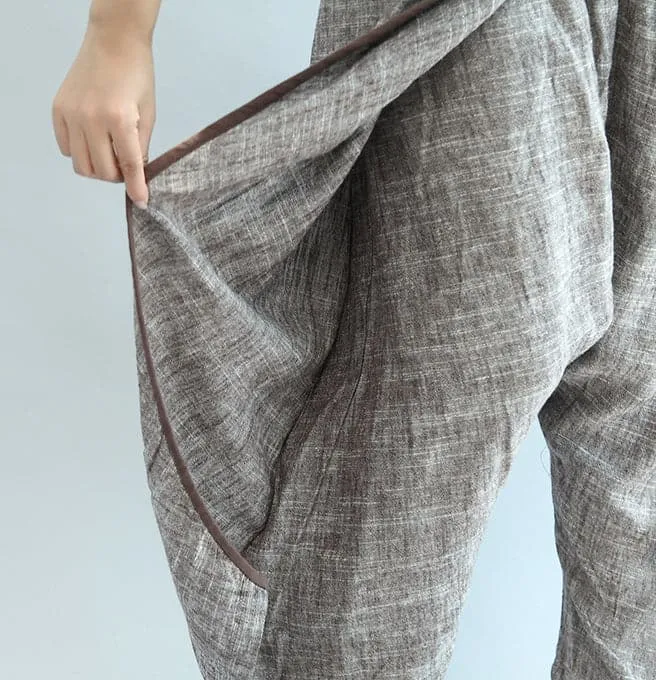 Khaki linen pants oversize elastic waist traveling pants