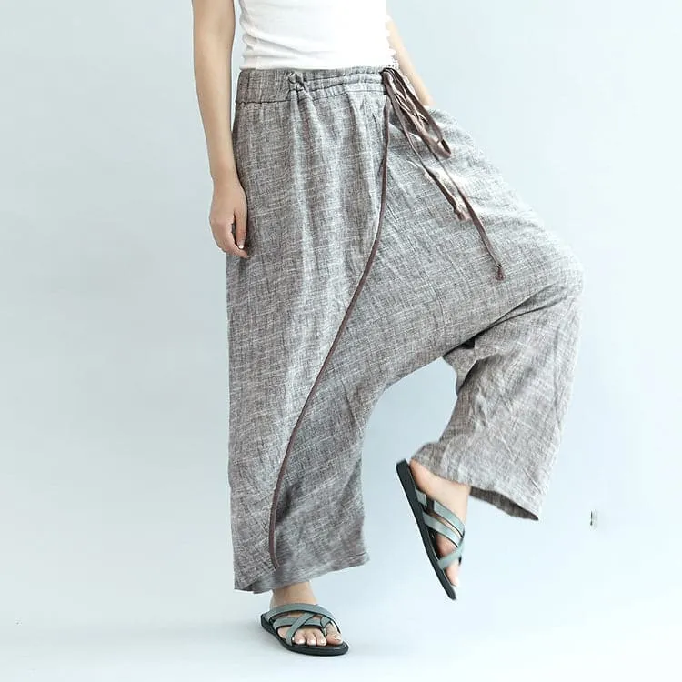Khaki linen pants oversize elastic waist traveling pants