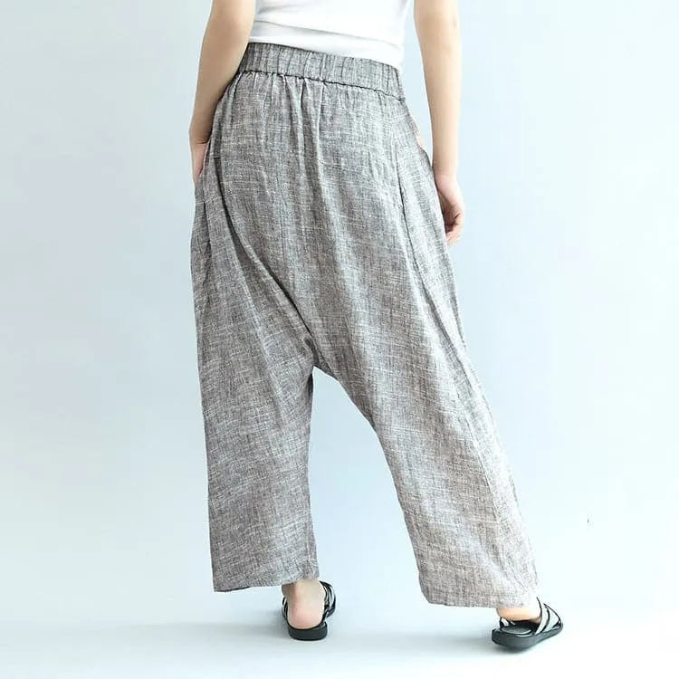 Khaki linen pants oversize elastic waist traveling pants