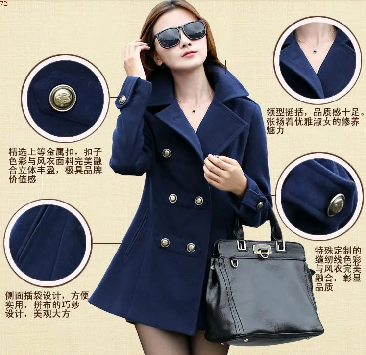 Korean Slim Look Women Woolen Coat Mid-Length Wool Outerwear