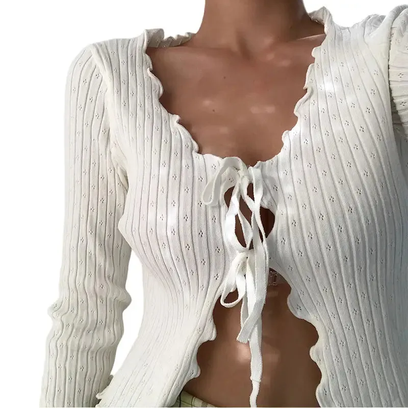 Lace-Up V-Neck Sweater