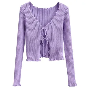 Lace-Up V-Neck Sweater
