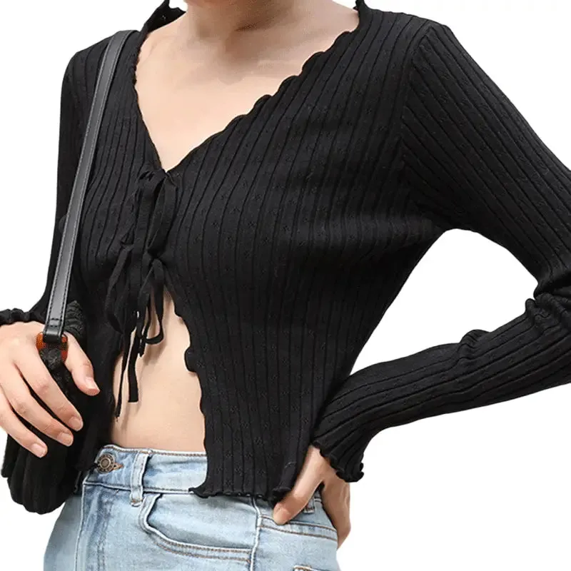 Lace-Up V-Neck Sweater
