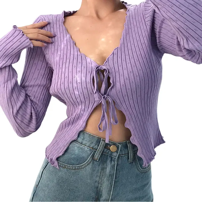 Lace-Up V-Neck Sweater