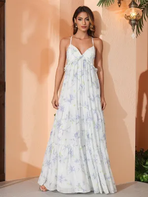 Lavender Floral Empire Chiffon Tiered Skirt Max Bohemian Dresses