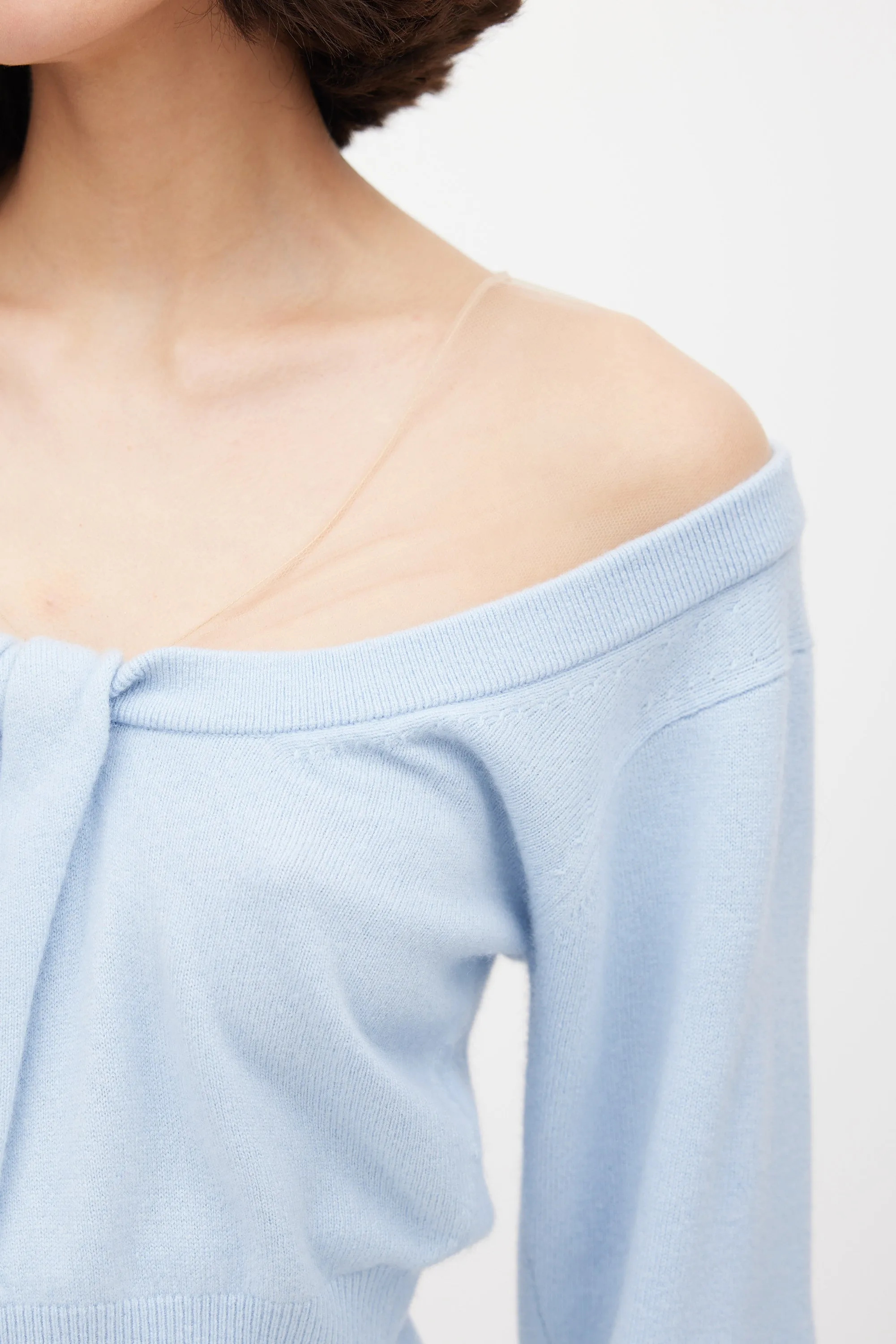 Light Blue Wool Illusion Tulle Yoke Sweater