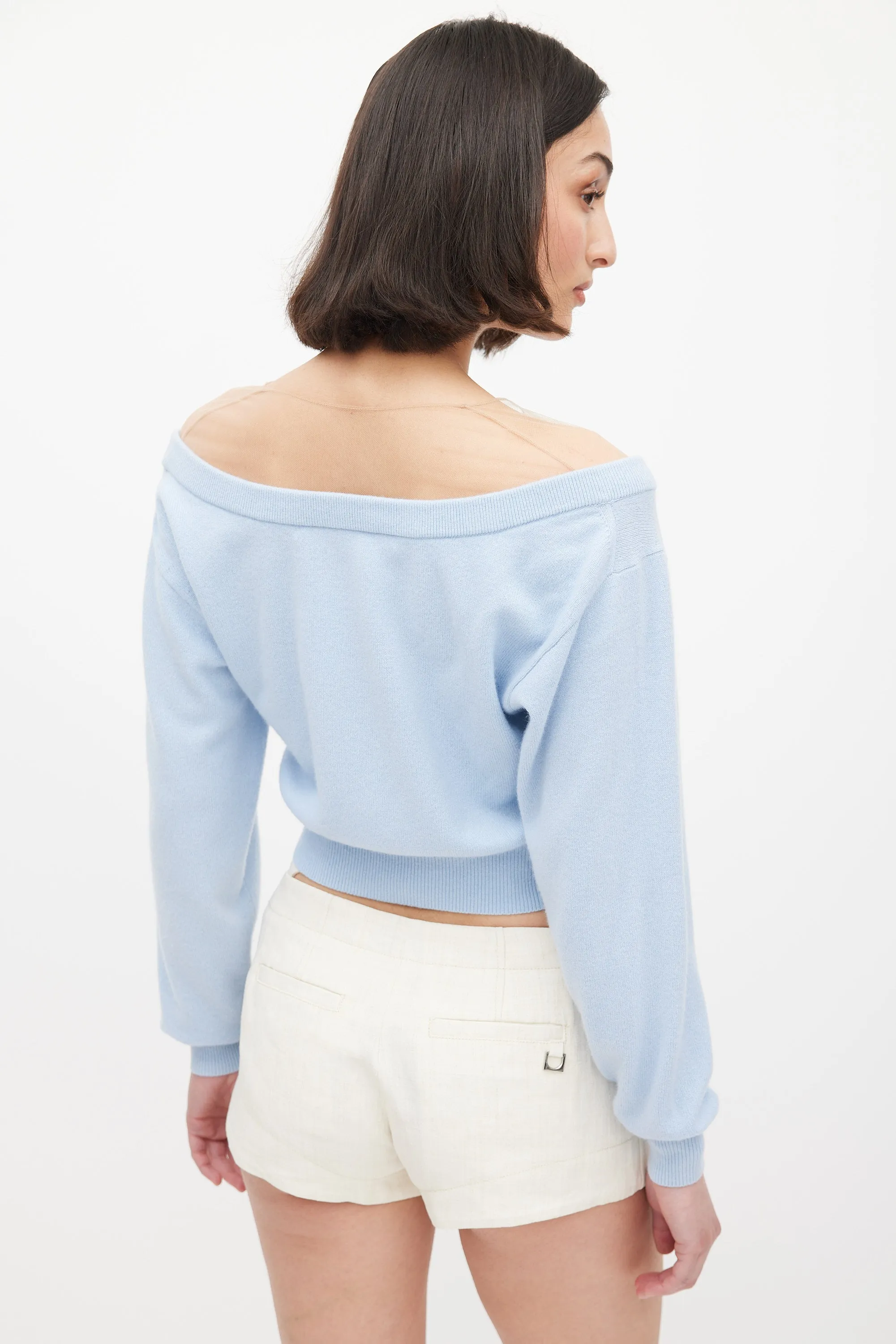 Light Blue Wool Illusion Tulle Yoke Sweater