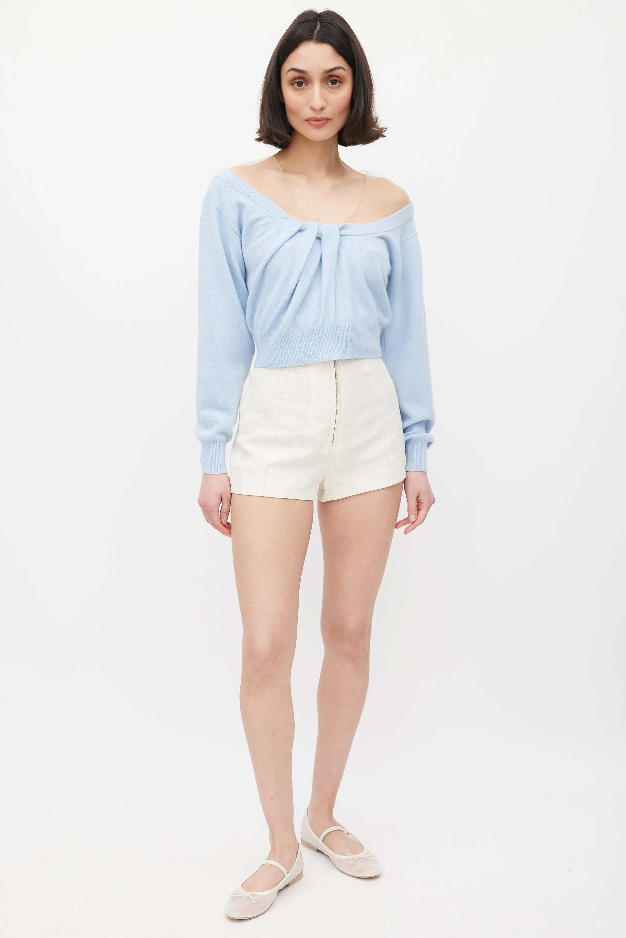 Light Blue Wool Illusion Tulle Yoke Sweater