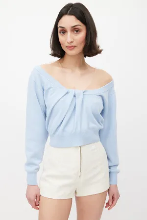 Light Blue Wool Illusion Tulle Yoke Sweater