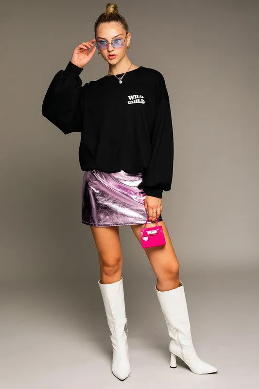 Long Sleeve Oversized Wild Child Graphic Pullover