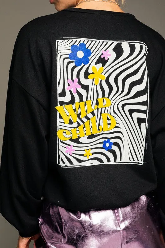 Long Sleeve Oversized Wild Child Graphic Pullover