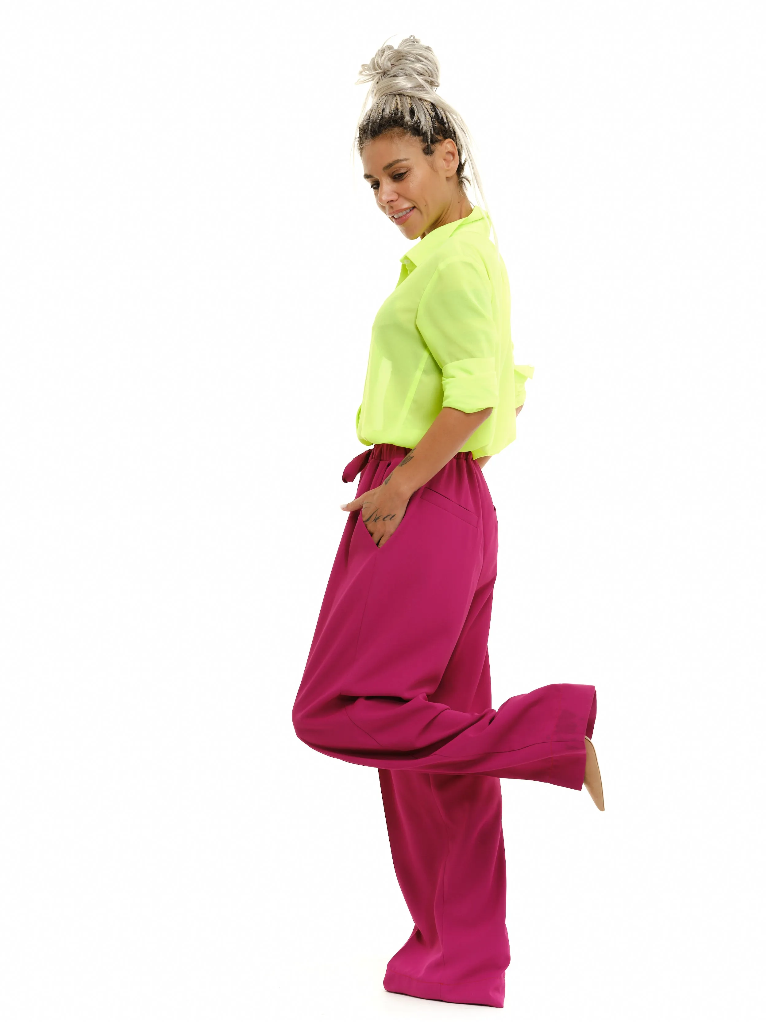 Magenta Wide-Leg Pants