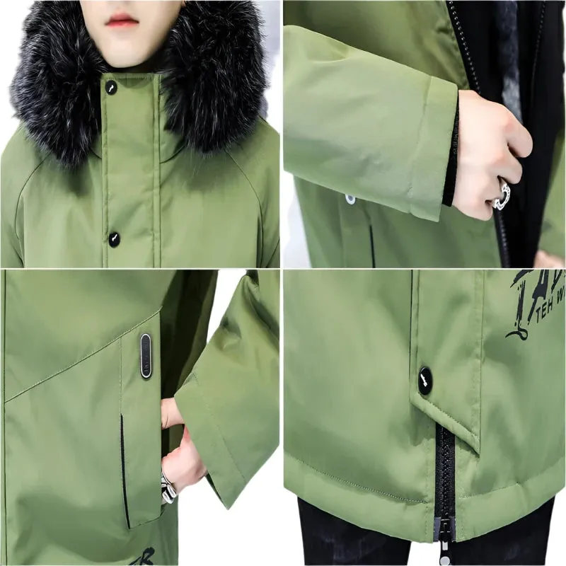 Men's Long Winter Parka - Classic Fur Collar, Warm Padded Jacket, Casual Thermal Coat