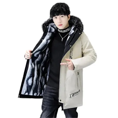 Men's Long Winter Parka - Classic Fur Collar, Warm Padded Jacket, Casual Thermal Coat