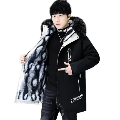 Men's Long Winter Parka - Classic Fur Collar, Warm Padded Jacket, Casual Thermal Coat