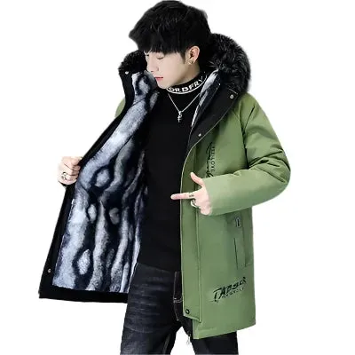 Men's Long Winter Parka - Classic Fur Collar, Warm Padded Jacket, Casual Thermal Coat
