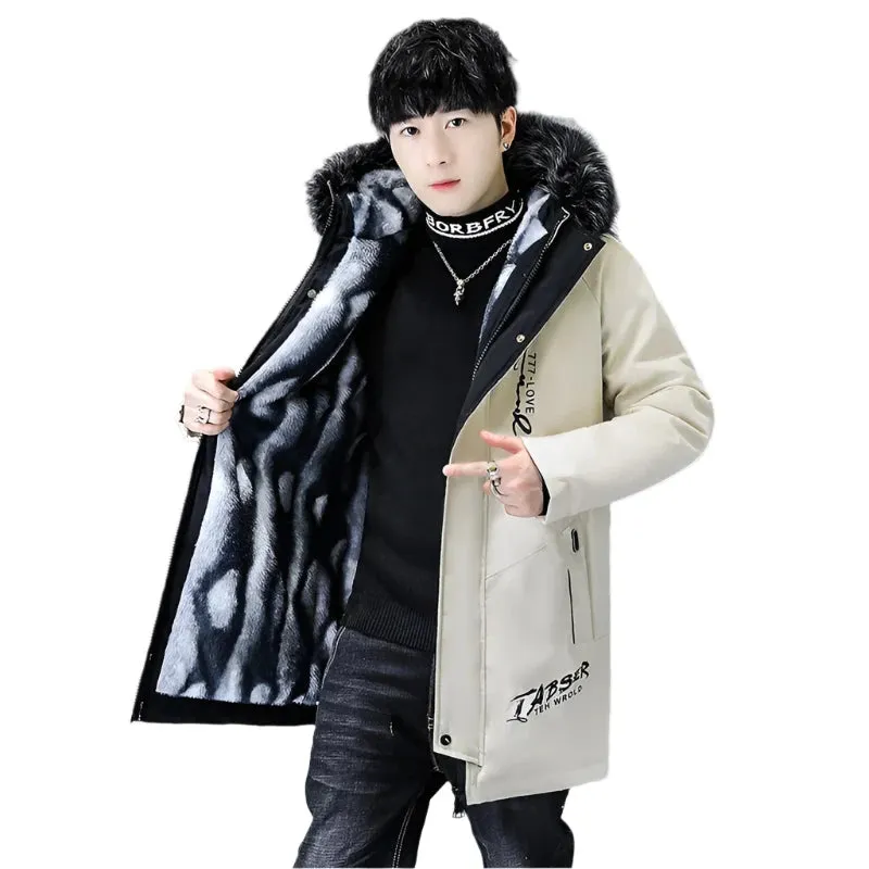 Men's Long Winter Parka - Classic Fur Collar, Warm Padded Jacket, Casual Thermal Coat