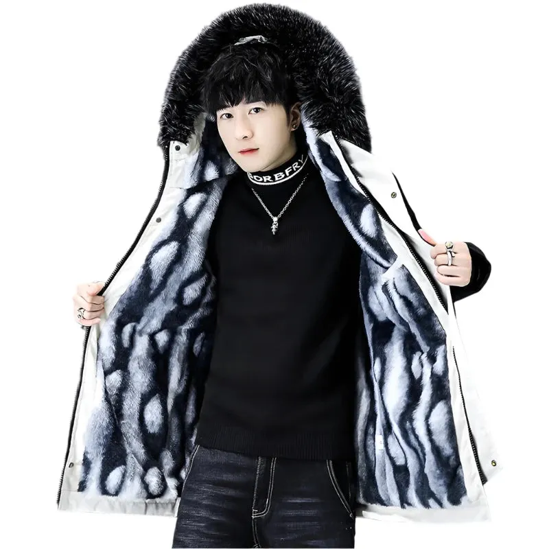 Men's Long Winter Parka - Classic Fur Collar, Warm Padded Jacket, Casual Thermal Coat