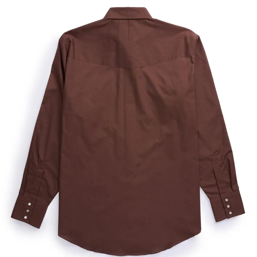 Men's Solid Chocolate Brown Long Sleeve Pearl Snap Shirt