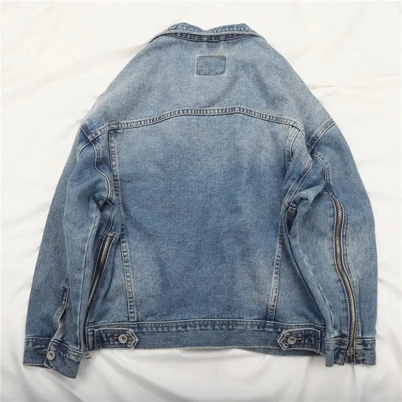 Mid Blue Wash Zip Up Jacket