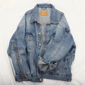 Mid Blue Wash Zip Up Jacket