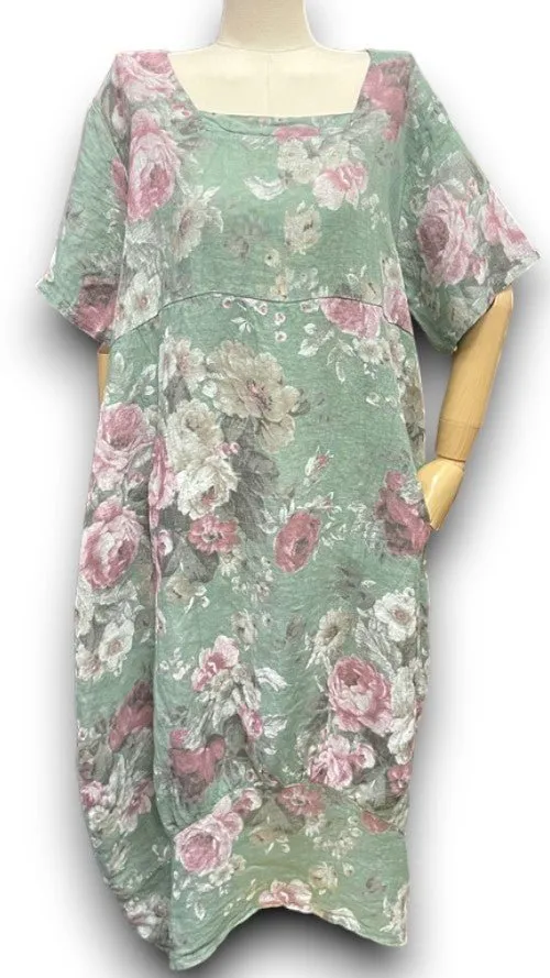 MID SLEEVE LINEN MAXI DRESS SCARLETT ROSE SAGE
