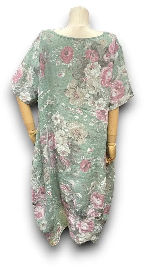 MID SLEEVE LINEN MAXI DRESS SCARLETT ROSE SAGE