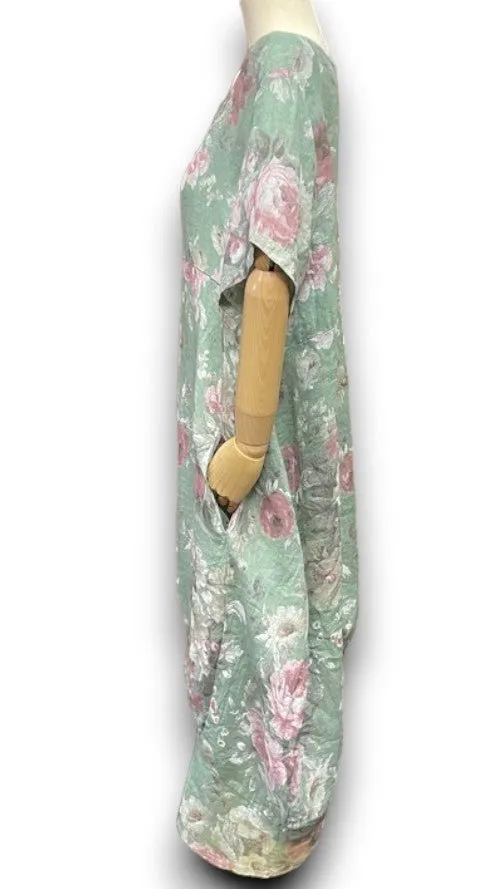 MID SLEEVE LINEN MAXI DRESS SCARLETT ROSE SAGE