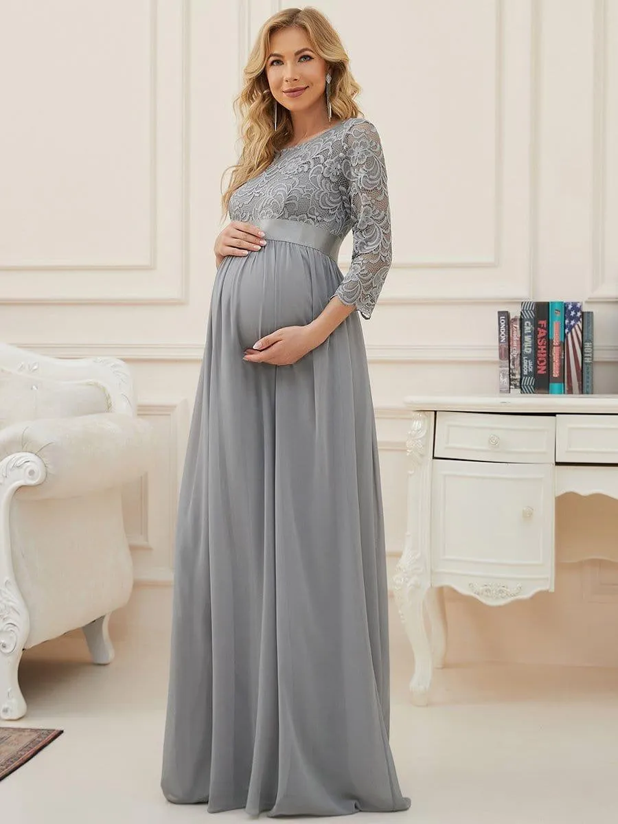 Milly | Sweetheart 3/4 Sleeve Floor-Length Lace Maternity Dress