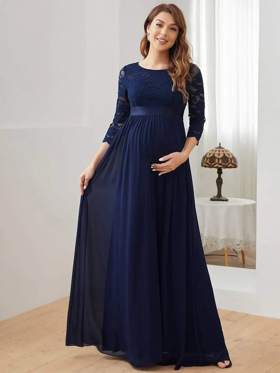 Milly | Sweetheart 3/4 Sleeve Floor-Length Lace Maternity Dress