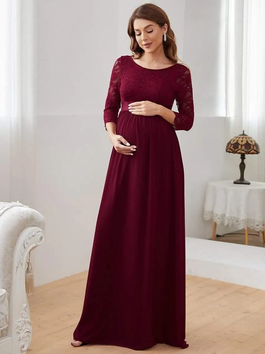 Milly | Sweetheart 3/4 Sleeve Floor-Length Lace Maternity Dress