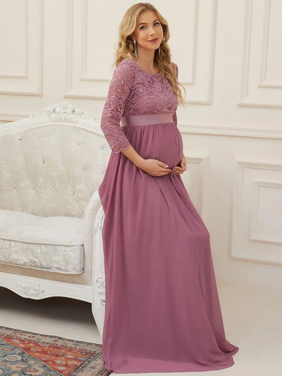 Milly | Sweetheart 3/4 Sleeve Floor-Length Lace Maternity Dress