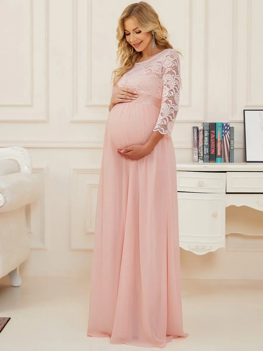 Milly | Sweetheart 3/4 Sleeve Floor-Length Lace Maternity Dress