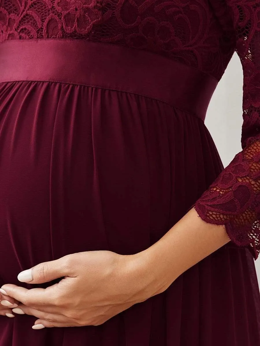 Milly | Sweetheart 3/4 Sleeve Floor-Length Lace Maternity Dress