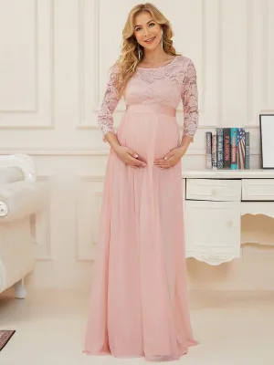 Milly | Sweetheart 3/4 Sleeve Floor-Length Lace Maternity Dress