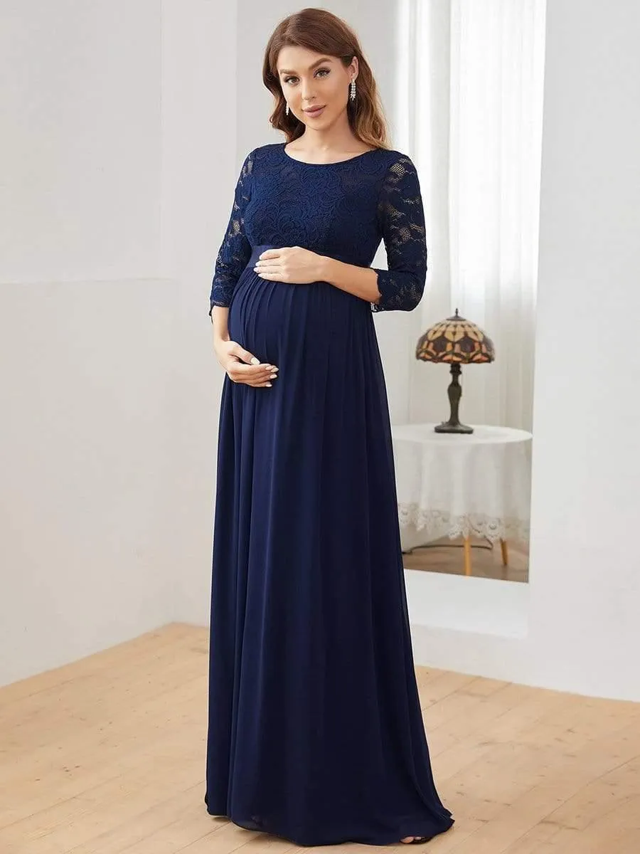 Milly | Sweetheart 3/4 Sleeve Floor-Length Lace Maternity Dress