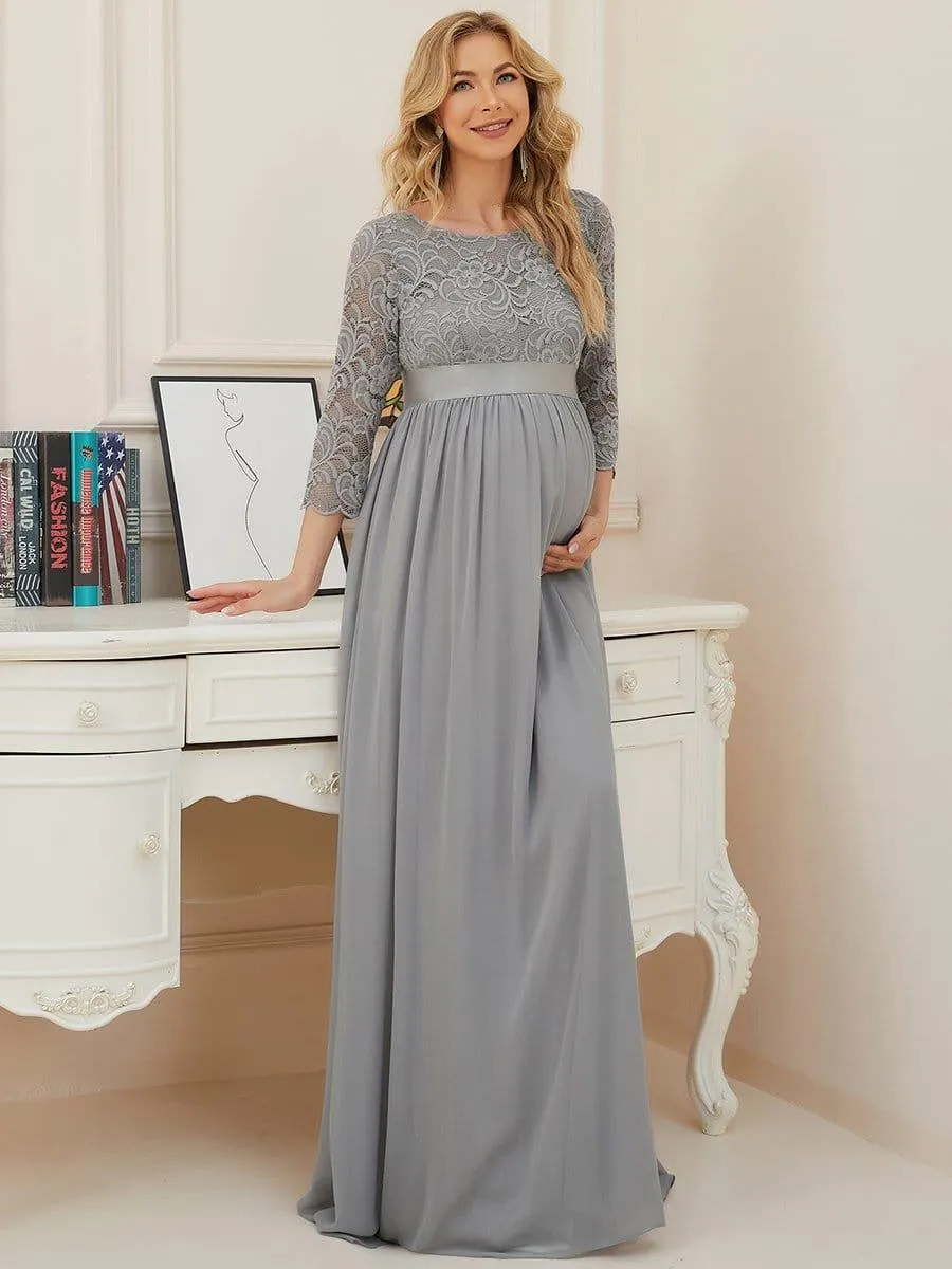 Milly | Sweetheart 3/4 Sleeve Floor-Length Lace Maternity Dress