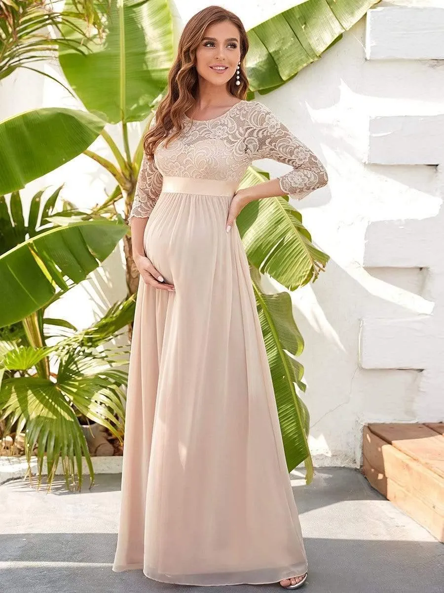 Milly | Sweetheart 3/4 Sleeve Floor-Length Lace Maternity Dress
