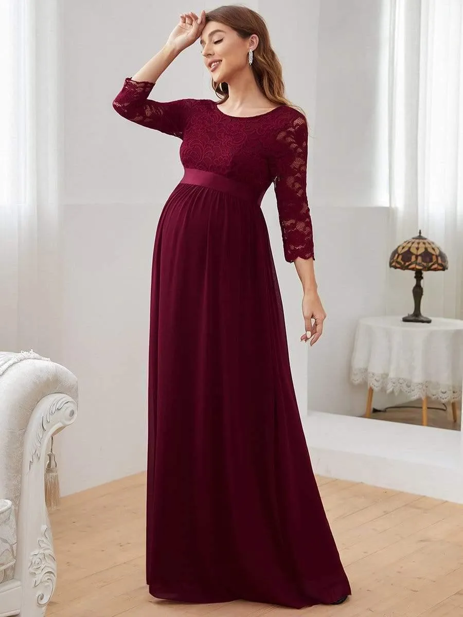 Milly | Sweetheart 3/4 Sleeve Floor-Length Lace Maternity Dress