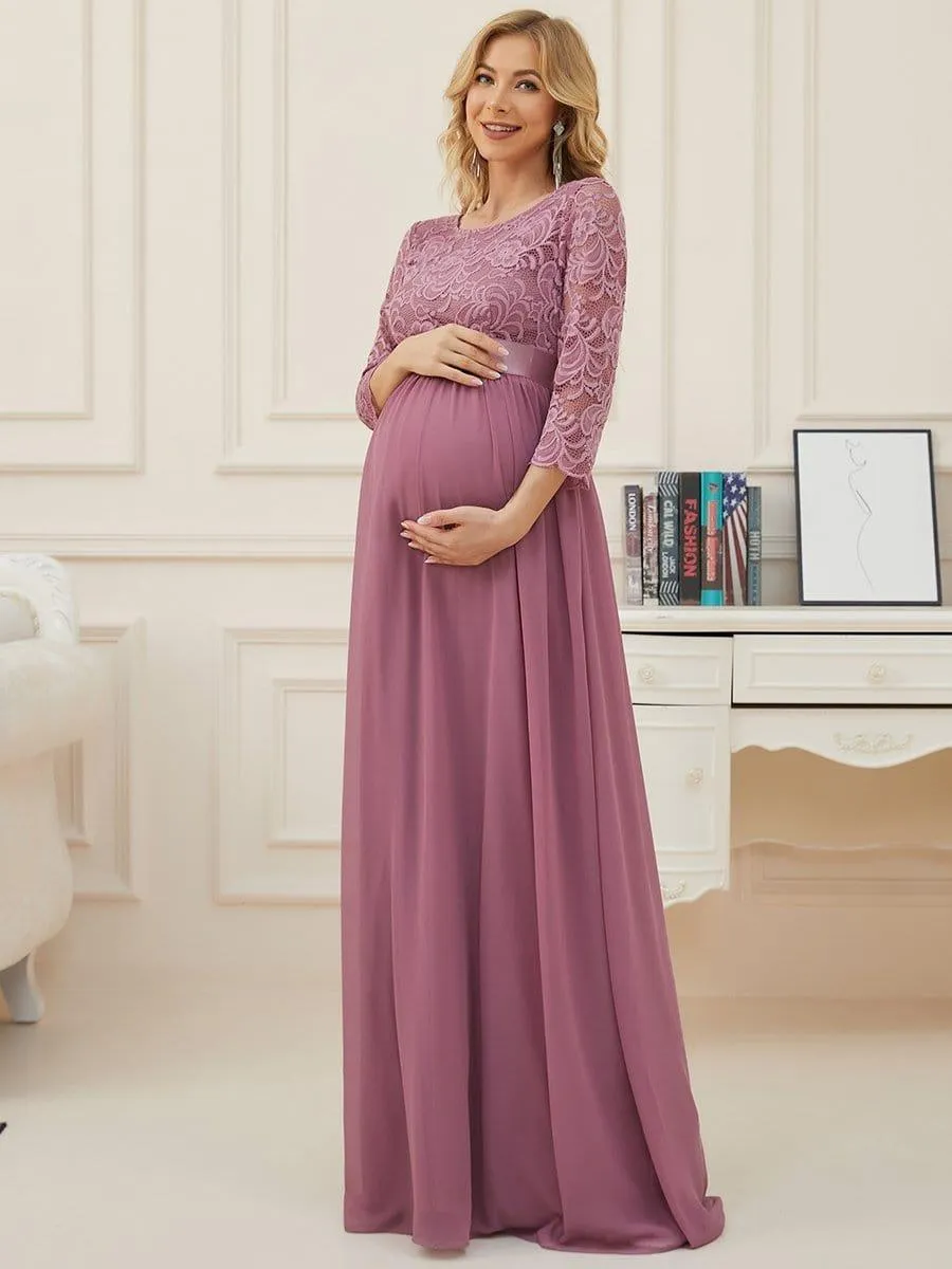 Milly | Sweetheart 3/4 Sleeve Floor-Length Lace Maternity Dress