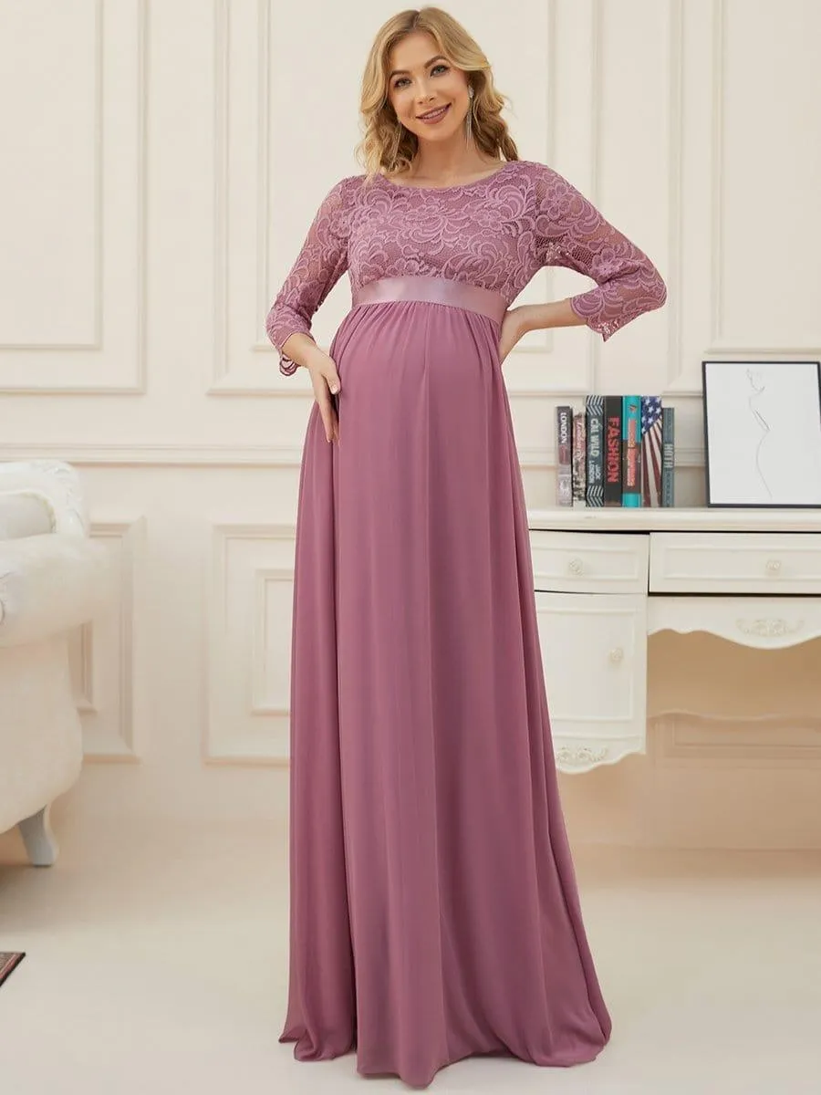 Milly | Sweetheart 3/4 Sleeve Floor-Length Lace Maternity Dress
