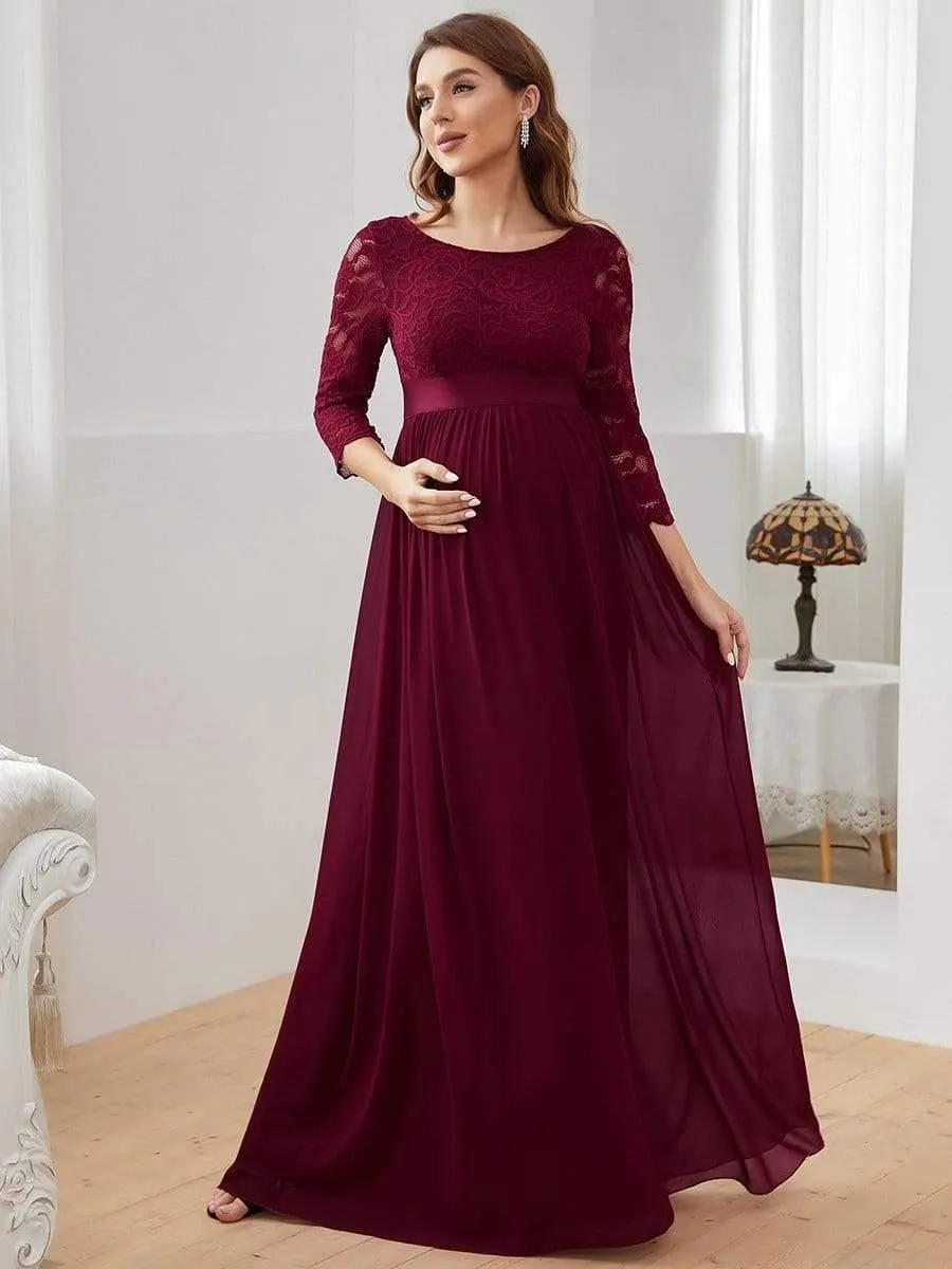 Milly | Sweetheart 3/4 Sleeve Floor-Length Lace Maternity Dress