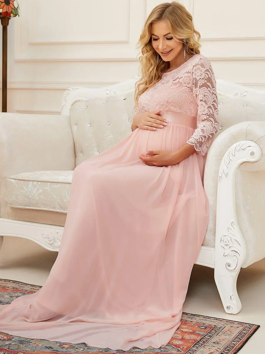 Milly | Sweetheart 3/4 Sleeve Floor-Length Lace Maternity Dress