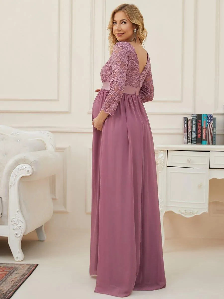 Milly | Sweetheart 3/4 Sleeve Floor-Length Lace Maternity Dress