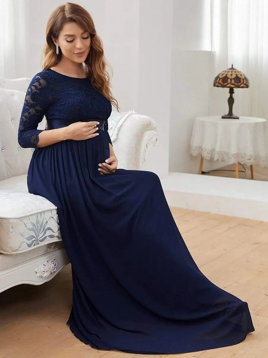 Milly | Sweetheart 3/4 Sleeve Floor-Length Lace Maternity Dress