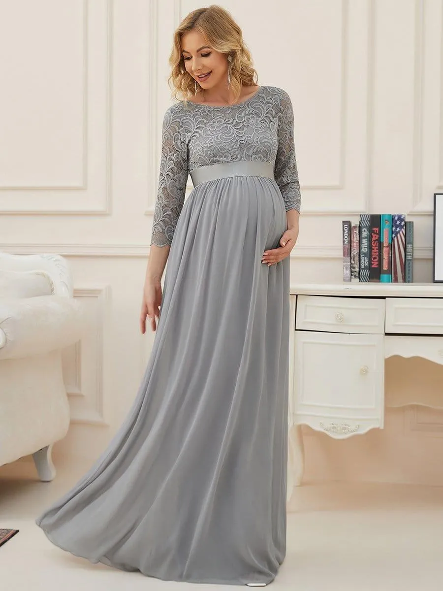 Milly | Sweetheart 3/4 Sleeve Floor-Length Lace Maternity Dress