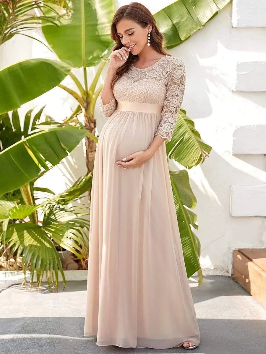 Milly | Sweetheart 3/4 Sleeve Floor-Length Lace Maternity Dress