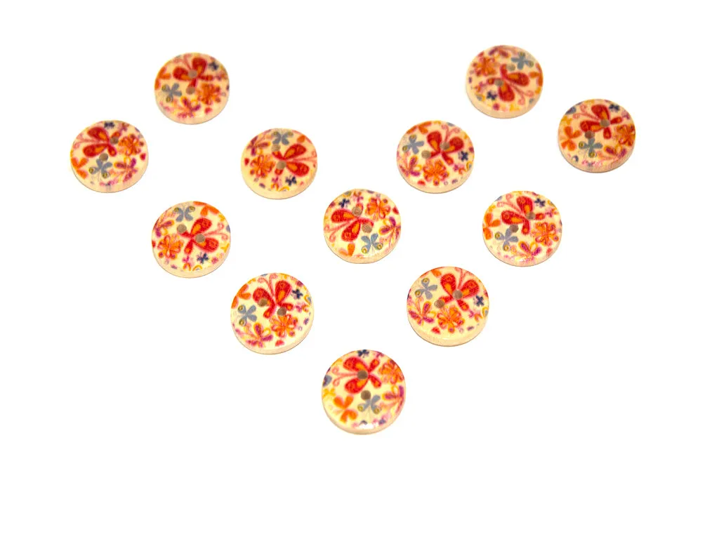 Multicolour Butterflies Printed 2 Hole Wooden Buttons