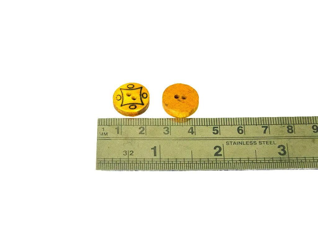 Mustard Geometric Printed 2 Hole Wooden Buttons - 24L
