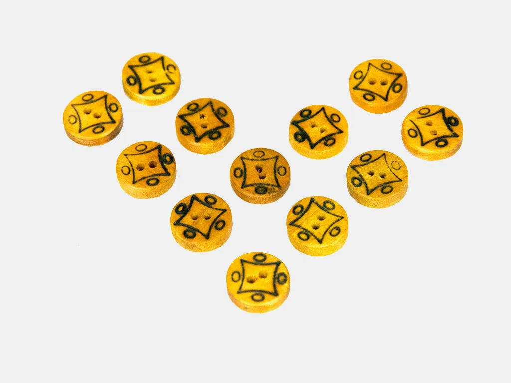 Mustard Geometric Printed 2 Hole Wooden Buttons - 24L